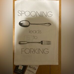 NWT Twisted Graphic Towel 'Spooning Leads to Forking' Cotton Kitchen Towel